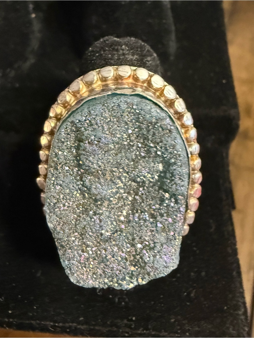 Druzy Statement Ring Iridescent with Sterling Band